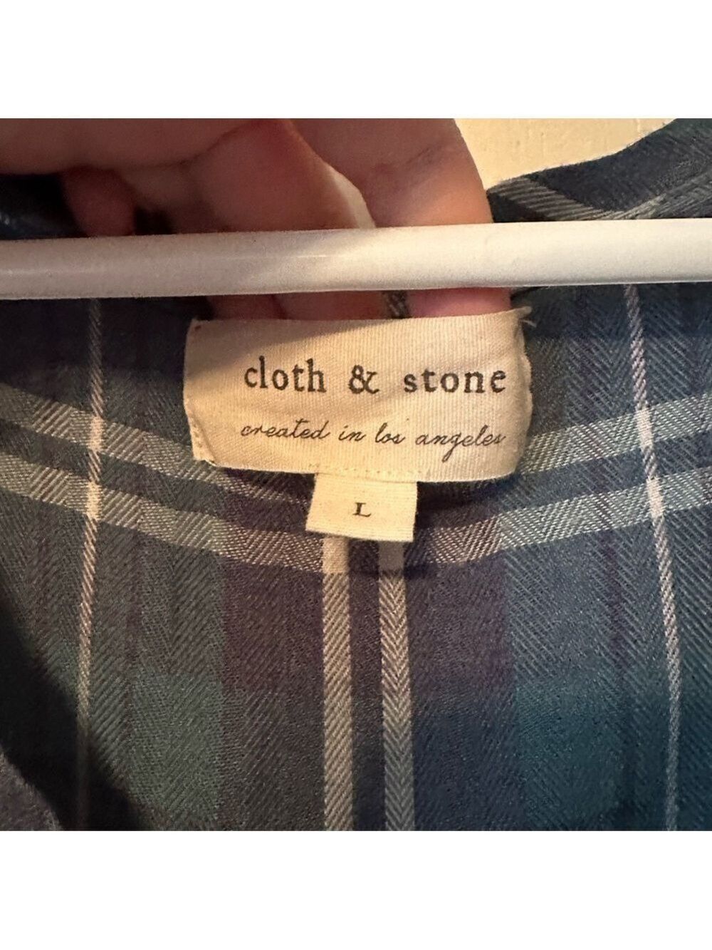 Cloth & Stone Plaid V-Neck Blouse Teal - Picture 2 of 3